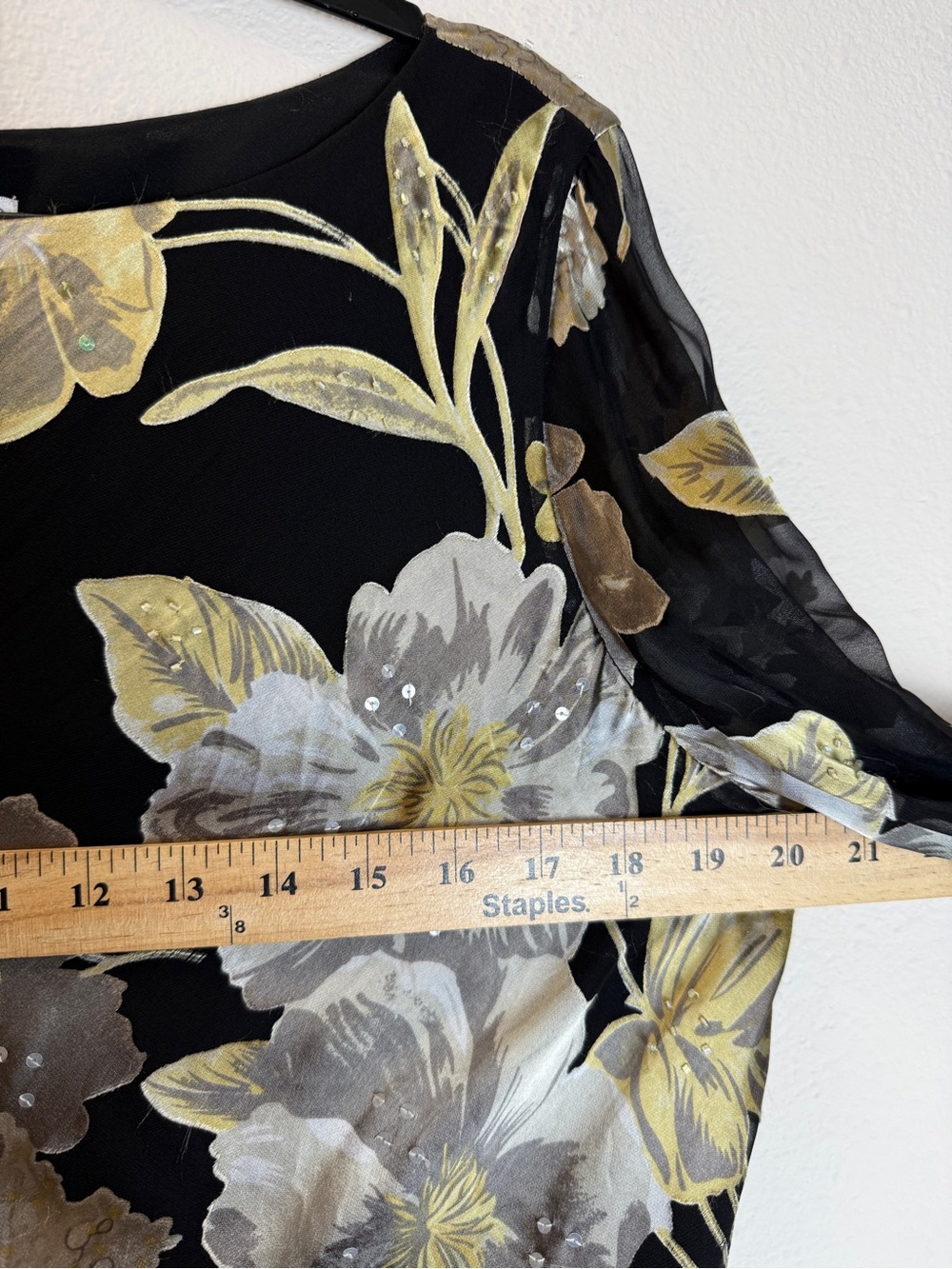 Adrianna Papell Boutique Silk Floral Beaded Asymmetrical Top Bell Sleeve L - Picture 6 of 9